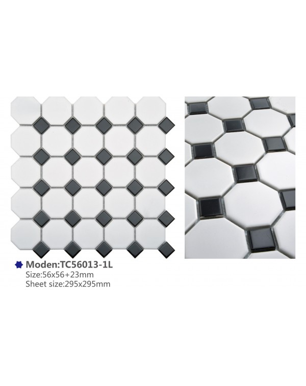 Black Rhombus White Octagonal Ceramic Tile 