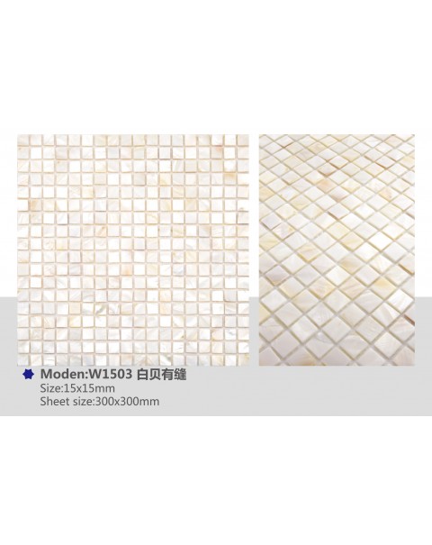 MOP pure white (with joint) – 15x15mm chip – W1503