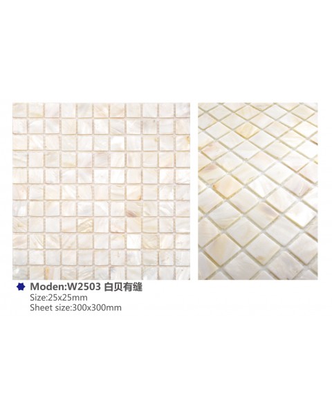 MOP pure white (with joint) – 25x25mm chip – W2503